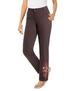 �E�[�}�� �E�B�Y�C�� ���f�B�[�X �{�g���X �f�j���p���c �f�j�� Woman Within Women's Within Straight-Leg Stretch Denim Jean Chocolate petal embroidery �`���R���[�g