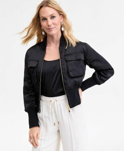 AC.Gk.V[ C^[iVi RZvg fB[X AE^[ WPbgEu] Te WPbg I.N.C. International Concepts Women's Satin Shrunken Bomber Jacket Deep Black ubN