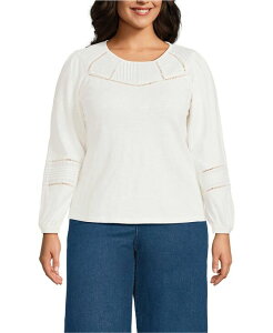 �����Y�G���h ���f�B�[�X �g�b�v�X �V���c �v���X�T�C�Y Lands' End Women's Plus Size Long Sleeve Slub Pintuck Top Ivory �A�C�{���[