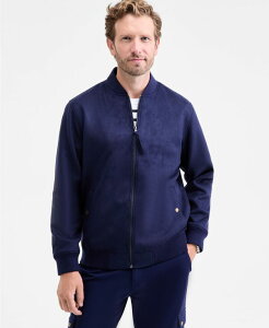 Nu[ Y AE^[ WPbgEu] XG[h WPbg Club Room Men's Faux-Suede Baseball Collar Jacket Navy Blue lCr[