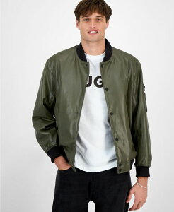 q[S{X Y AE^[ WPbgEu] U[ tFCNU[ WPbg Hugo Boss HUGO By Men's Balamo Faux Leather Bomber Jacket Olive I[u