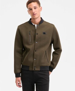�J�[�� ���K�[�t�F���h �����Y �A�E�^�[ �W���P�b�g�E�u���]�� �W���P�b�g Karl Lagerfeld Men's Textured Varsity Zip Bomber Jacket Olive �I���[�u