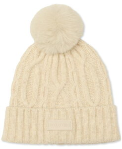 �n���^�[ ���f�B�[�X �A�N�Z�T���[ �X�q �j�b�g Hunter Faux-Fur-Pom Cable-Knit Beanie Vanilla