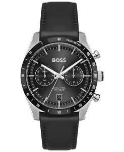 q[S{X Y ANZT[ rv Hugo Boss Men's Tourmaster Quartz Multifunction Black Calfskin Watch 41mm Black ubN
