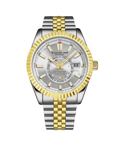 �X�g�D�[�����O ���f�B�[�X �A�N�Z�T���[ �r���v T�V���c Stuhrling Datemaster II Men s Swiss Automatic 42mm Two-Tone Stainless Steel Watch Silver Dial Fluted Bezel Day & Date 100M Water Resistant No Color �V���o�[