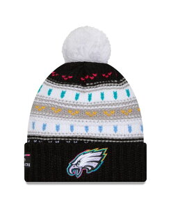 yz j[G fB[X Xq ANZT[ Women's Black Philadelphia Eagles 2025 NFL Crucial Catch Cuffed Knit with Pom Hat Black