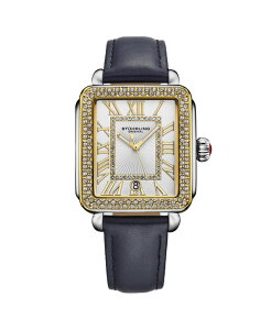�X�g�D�[�����O ���f�B�[�X �A�N�Z�T���[ �r���v ���U�[ Stuhrling Elegant Women s Rectangular 35 × 47mm Dress Watch Model 4060L.4 Gold Crystal Bezel Silver Case Blue Leather Strap No Color �u���[