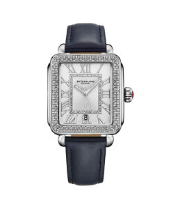 �X�g�D�[�����O ���f�B�[�X �A�N�Z�T���[ �r���v ���U�[ Stuhrling Elegant Women s Rectangular 35 × 47mm Dress Watch Model 4060L.2 Silver Case Blue Leather Strap Crystal Bezel No Color �u���[