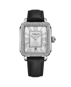 �X�g�D�[�����O ���f�B�[�X �A�N�Z�T���[ �r���v ���U�[ Stuhrling Elegant Women s Rectangular 35 × 47mm Dress Watch Model 4060L.1 Silver Case Black Leather Strap Crystal Bezel No Color �u���b�N
