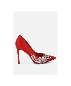 �����h�����O ���f�B�[�X �V���[�Y �p���v�X �T�e�� London Rag Rhinestones Embellished Satin Stiletto Pumps Women Red ���b�h