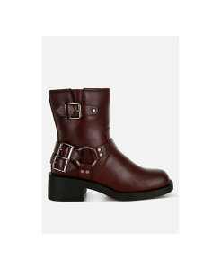 �����h�����O ���f�B�[�X �V���[�Y �u�[�c�E���C���u�[�c London Rag Caribou Harness Detail Biker Boots Women Medium red ���b�h