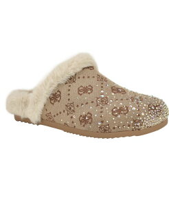 QX fB[X V[Y T_ S GUESS Women's Gascona Embellished Cozy Slip-On Logo Clogs Latte/Off White Logo ItzCg