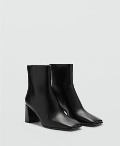 �}���S ���f�B�[�X �V���[�Y �u�[�c�E���C���u�[�c �A���N�� �u�[�c MANGO Women's Block Square Toed Ankle Boots Black �u���b�N