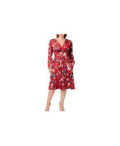 �L���i ���f�B�[�X �g�b�v�X �����s�[�X �~�f�B�����s�[�X �v���X�T�C�Y �~�f�B Kiyonna Plus Size Diana Long Sleeve Midi Dress Red floral print ���b�h