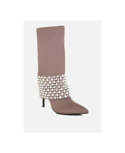 �����h�����O ���f�B�[�X �V���[�Y �u�[�c�E���C���u�[�c London Rag BASSO Party Diamante Studded Stiletto Boots Women Beige/khaki �J�[�L