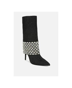 �����h�����O ���f�B�[�X �V���[�Y �u�[�c�E���C���u�[�c London Rag BASSO Party Diamante Studded Stiletto Boots Women Black �u���b�N