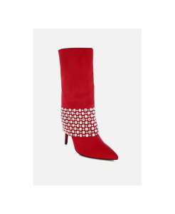 �����h�����O ���f�B�[�X �V���[�Y �u�[�c�E���C���u�[�c London Rag BASSO Party Diamante Studded Stiletto Boots Women Red ���b�h