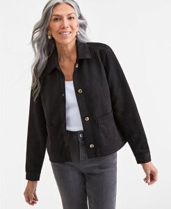 X^CAhR[ fB[X AE^[ WPbgEu] XG[h WPbg Style & Co Women's Faux-Suede Button-Front Jacket Deep Black ubN