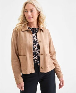 X^CAhR[ fB[X AE^[ WPbgEu] XG[h WPbg Style & Co Women's Faux-Suede Button-Front Jacket Tan ^