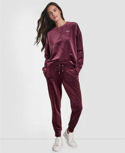 �_�i �L������ �j���[���[�N ���f�B�[�X �{�g���X �J�W���A���p���c �X�����t�B�b�g �W���K�[�p���c ���S DKNY Women's Platinum Velour Rhinestone Logo Slim Fit Joggers Syrah