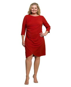 24 �Z�u���R���t�H�[�g ���f�B�[�X �g�b�v�X �����s�[�X �~�j�����s�[�X �v���X�T�C�Y �M���U�[ �~�j 24seven Comfort Apparel Plus Size Three Quarter Sleeve Ruched Tulip Hem Mini Dress Rust ���X�g