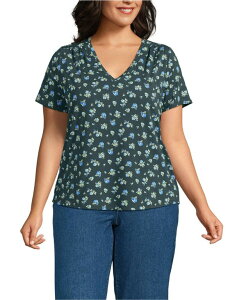 YGh fB[X gbvX Vc vXTCY TVc W[W[ Lands' End Women's Plus Size Short Sleeve Lightweight Jersey Gathered Shoulder T-Shirt Evening forest dainty floral tHXg