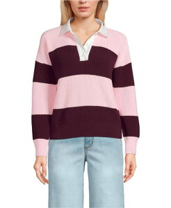 �����Y�G���h ���f�B�[�X �A�E�^�[ �j�b�g�E�Z�[�^�[ �v�` �Z�[�^�[ Lands' End Women's Petite Drifter Rugby with Woven Collar Sweater Lush burgundy/pink rugby �o�[�K���f�B