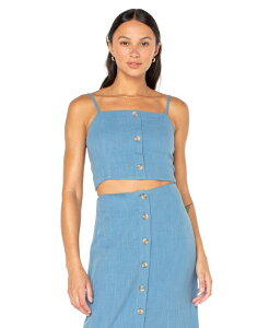���L�V�[ ���f�B�[�X �g�b�v�X �V���c �R�b�g�� �N���b�v�h Roxy Juniors' Island Nomad Button-Front Back-Tie Cotton Cropped Top Captains Blue Solid �u���[