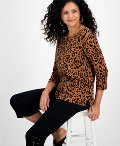 �W�F�C�G���R���N�V���� ���f�B�[�X �g�b�v�X �V���c �v�����g JM Collection Women's Printed 3/4-Sleeve Boat-Neck Top Burnt Amber Combo �A���o�[