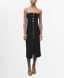 マンゴ レディース トップス ワンピース MANGO Women's Jewel Buttons Strapless Dress Black
