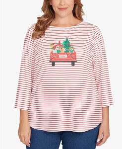 ���r�[�A�[���f�B�[ ���f�B�[�X �g�b�v�X �V���c �v���X�T�C�Y �j�b�g Ruby Rd. Plus Size Christmas Truck Striped Knit Top Lipstick Multi �}���`�J���[