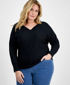 【送料無料】 アイ.エヌ.シー インターナショナル コンセプト レディース ニット・セーター アウター Women's V-Neck Sweater P/XS-3X Deep Black