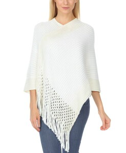 �z���C�g�}�[�N ���f�B�[�X �A�E�^�[ �j�b�g�E�Z�[�^�[ �j�b�g White Mark Women's Cable Knit Poncho Sweater White �z���C�g