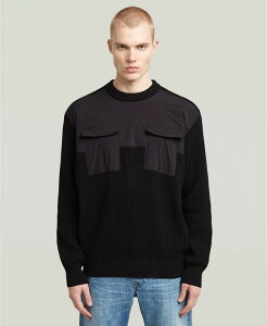 �W�[�X�^�[ �����Y �A�E�^�[ �j�b�g�E�Z�[�^�[ G-Star Raw Men's Mix Media Sweater Dark Black �u���b�N