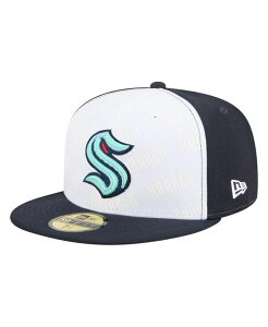 j[G Y ANZT[ Xq New Era Men's White/Deep Sea Blue Seattle Kraken Repeat Two-Tone 59FIFTY Fitted Hat White Navy zCg