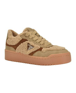 QX fB[X V[Y Xj[J[ vbgtH[ [X GUESS Women's Miram Platform Lace-Up Court Sneakers Brown Faux Fur Multi uE
