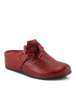 XvOXebv fB[X V[Y T_ I[vobN t[ U[ t[ Spring Step LILYBEAN Leather Perforated Clogs with Floral Applique and Open Back Red bh