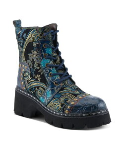eBXe fB[X V[Y u[cECu[c XG[h u[c [X L'Artiste L Artiste Women s SEVERITY Hand-Painted Lace-Up Combat Boot with Studs Suede Shaft and Lug Sole Blue multi u[