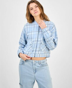 }bfK[ fB[X AE^[ p[J[EXEFbg vg WPbg Madden Girl Juniors' Plaid-Print Bomber Jacket Baby Blue Combo u[