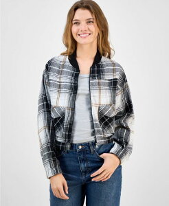 }bfK[ fB[X AE^[ p[J[EXEFbg vg WPbg Madden Girl Juniors' Plaid-Print Bomber Jacket Black Combo ubN