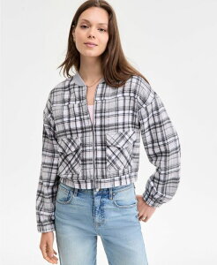 }bfK[ fB[X AE^[ p[J[EXEFbg vg WPbg Madden Girl Juniors' Plaid-Print Bomber Jacket Heather Grey Combo O[