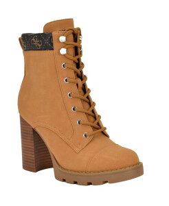 �Q�X ���f�B�[�X �V���[�Y �u�[�c�E���C���u�[�c �q�[�� GUESS Women's Nellsan High Block Heel Hiker Booties Cognac Logo