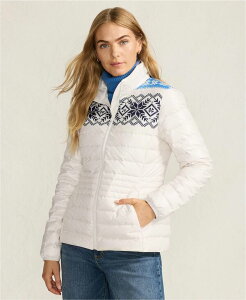 YGh fB[X AE^[ WPbgEu] vg _E WPbg Lands' End Women's Wanderweight Packable Print Down Jacket Brisk blue fairisle u[