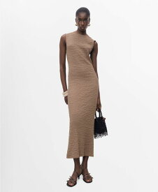 マンゴ レディース トップス ワンピース MANGO Women's Fitted Textured Dress Beige