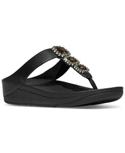 tBbgtbv fB[X V[Y T_ FitFlop Women's Fino Crystal-Jewel Toe-Post Wedge Sandals Black