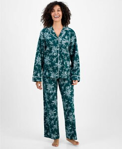 `[^[Nu fB[X A_[EFA iCgEFA v` Rbg  Charter Club Petite Women's Long-Sleeve Cotton Flannel Packaged Pajama Set Green Floral O[