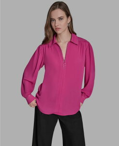 �r�[�V�r�[�W�[ ���f�B�[�X �g�b�v�X �V���c BCBG Women's Long Sleeve Embellish Trim Top Sorbet Fuchsia �t���[�V��