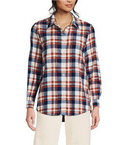 �����Y�G���h ���f�B�[�X �g�b�v�X �V���c Lands' End Women's Flannel Boyfriend Long Sleeve Shirt Navy/bourbon plaid �l�C�r�[