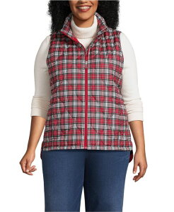 �����Y�G���h ���f�B�[�X �A�E�^�[ �W���P�b�g�E�u���]�� �v���X�T�C�Y �v�����g �L���e�B���O �x�X�g Lands' End Plus Size Print FeatherFree Quilted Insulated Vest Rich red plaid ���b�h