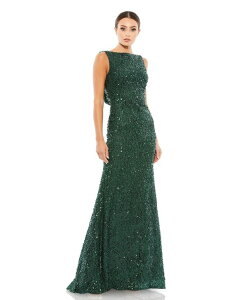 �}�b�N�_�K�� ���f�B�[�X �g�b�v�X �����s�[�X �h���[�v �X�p���R�[�� �m�[�X���[�u Mac Duggal Women's Ieena Sequined Sleeveless Draped Cowl Back Gown Emerald �G�������h